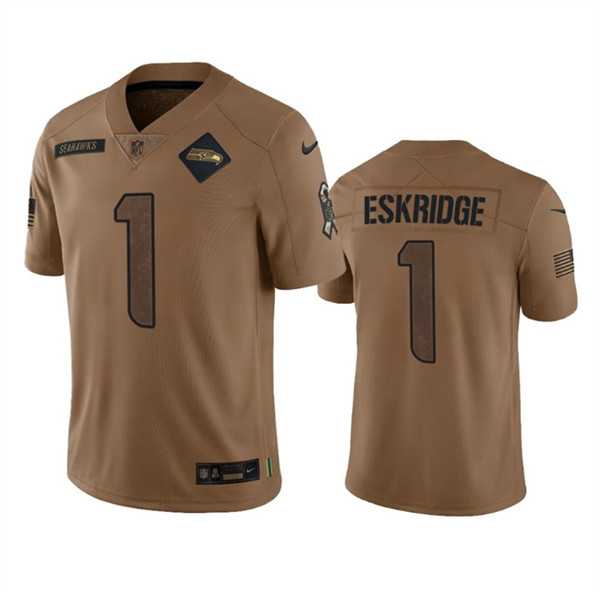 Men's Seattle Seahawks #1 Dee Eskridge 2023 Brown Salute To Service Limited Jersey Dyin